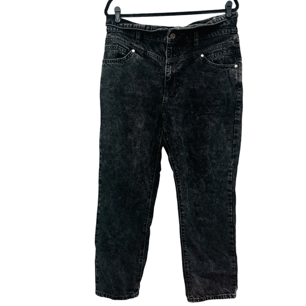 Mango Black Acid Wash Fold Over Waist Jeans